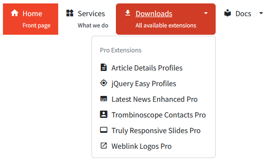 A Bootstrap-style dropdown menu with optional description