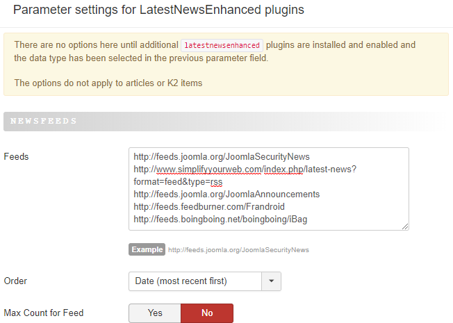 Feed parameter input