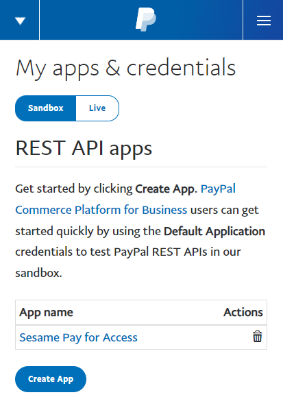 ¨PayPal REST API page