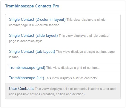 Menu item of type user contacts