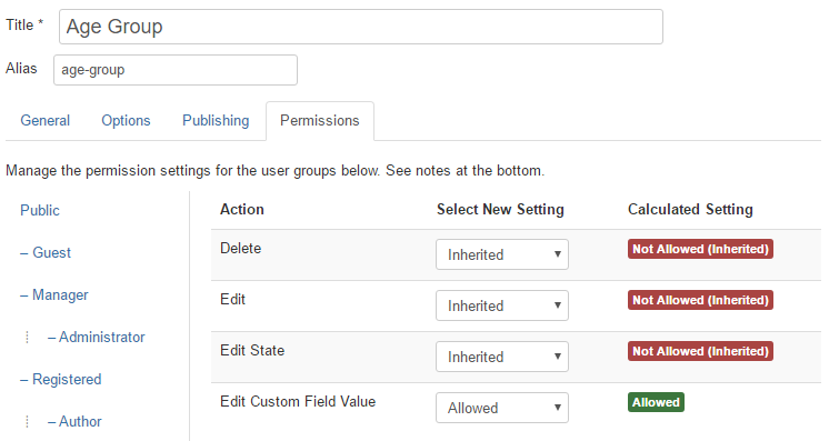 Custom field permissions