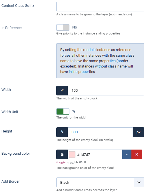 Main options for Wireframe Empty