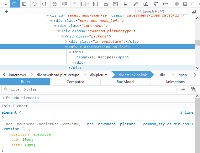Developer tools window