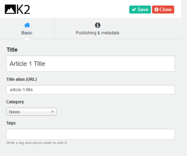 K2 item opened in edition mode